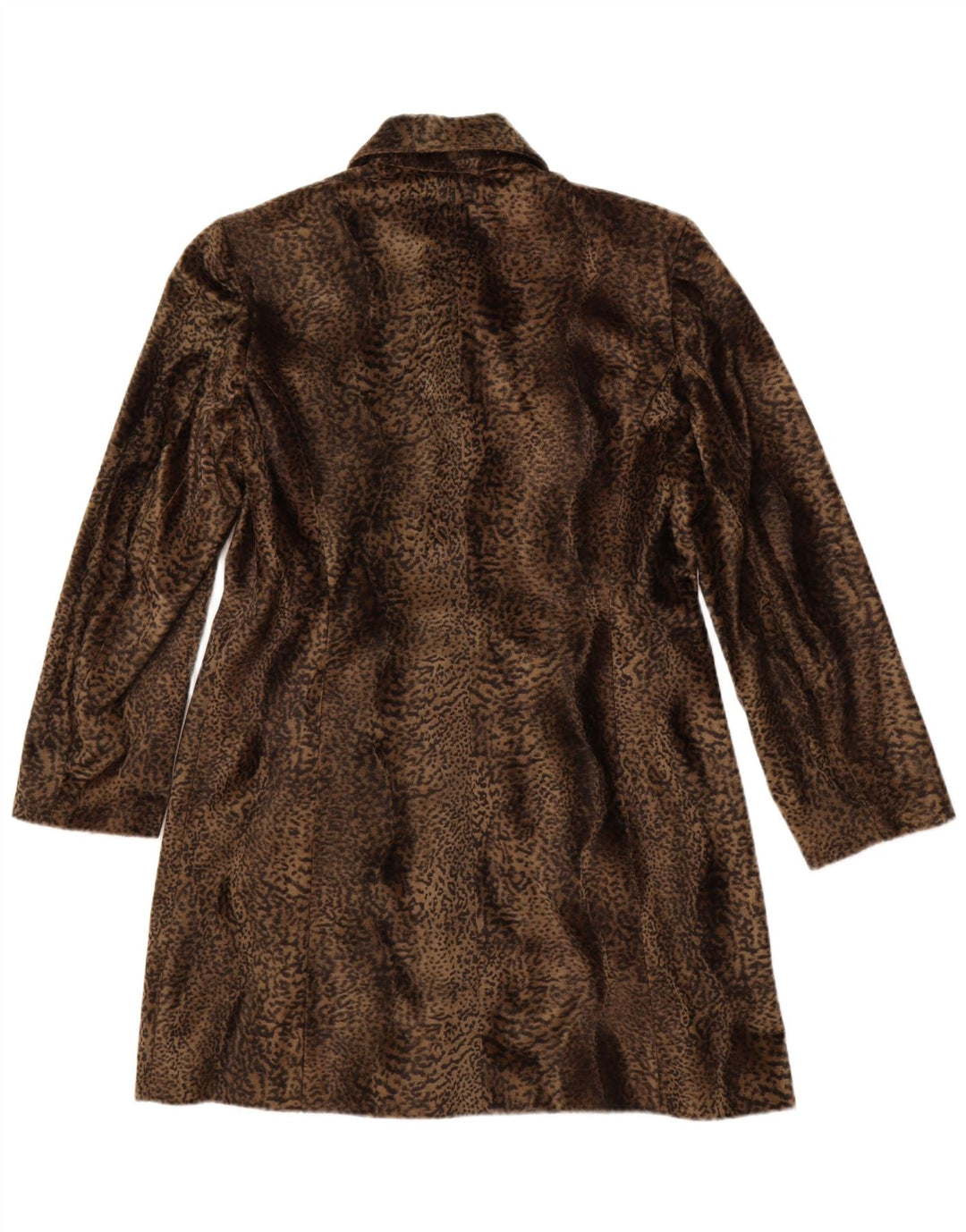 VINTAGE Dame imiteret Pels Overfrakke UK 14 Medium Brown Animal Print Polyester