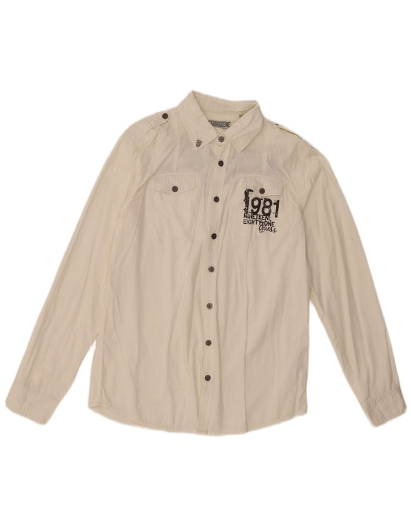 Guess Boys Military Graphic Shirt 13-14 Years White Bomuld