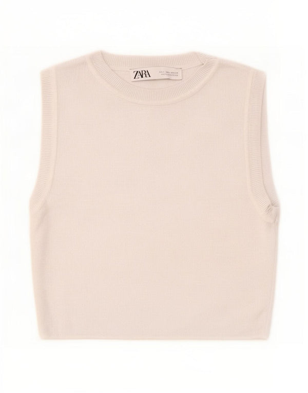 Zara Womens Crop Vest Top UK 12 Medium Grey Viscose
