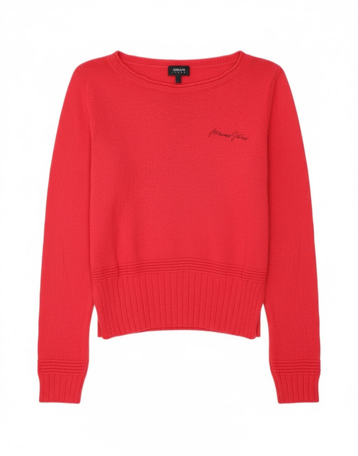 Armani Jeans Dame Crop Boat Neck Jumper Sweater UK 14 Medium Pink