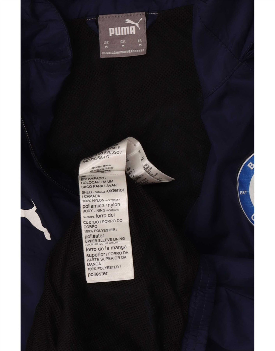 Puma Regnjakke med hætte til mænd UK 38 Medium Navy Blue Colourblock Nylon