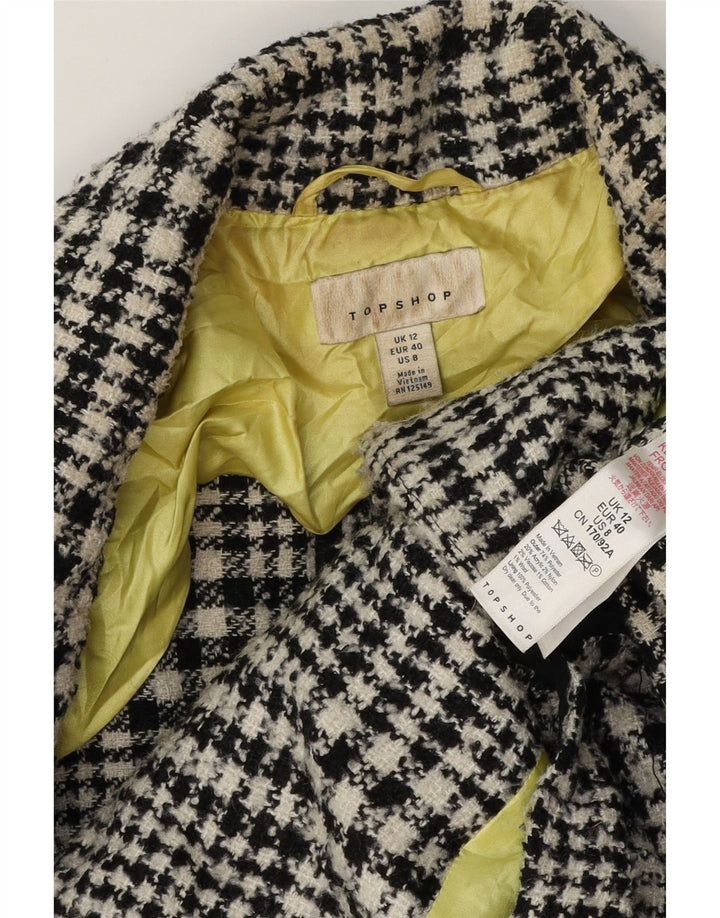 Topshop Dame Dobbeltradet Frakke UK 12 Medium Black Houndstooth