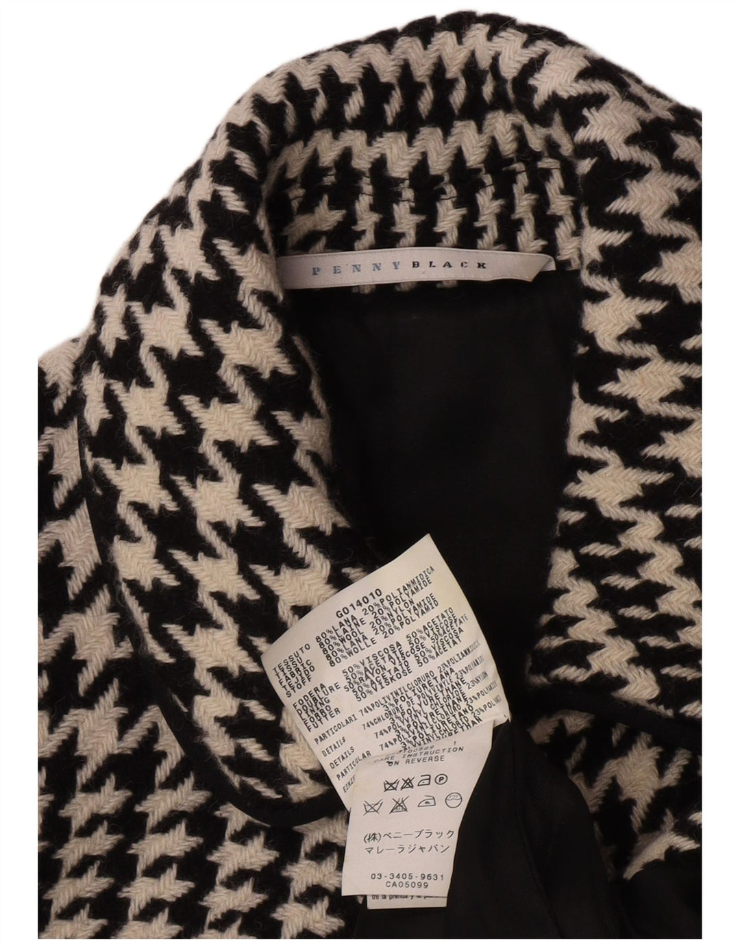 Penny Black Dame Oversized Overfrakke UK 10 Small Black Houndstooth Wool