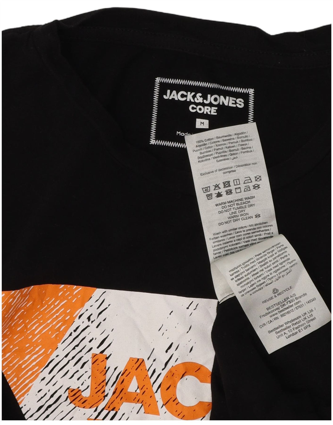 JACK & JONES Herre Core Grafisk T-Shirt Top Medium Sort Bomuld