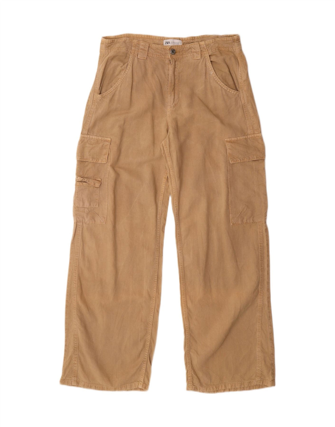 ZARA Womens Straight Cargo Trousers EU 40 Medium W30 L30 Beige Lyocell