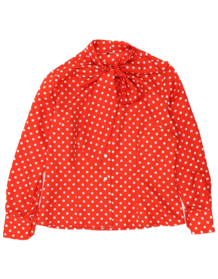 Vintage Dame Front Tie Shirt Bluse IT 48 XL Rød Polka Dot