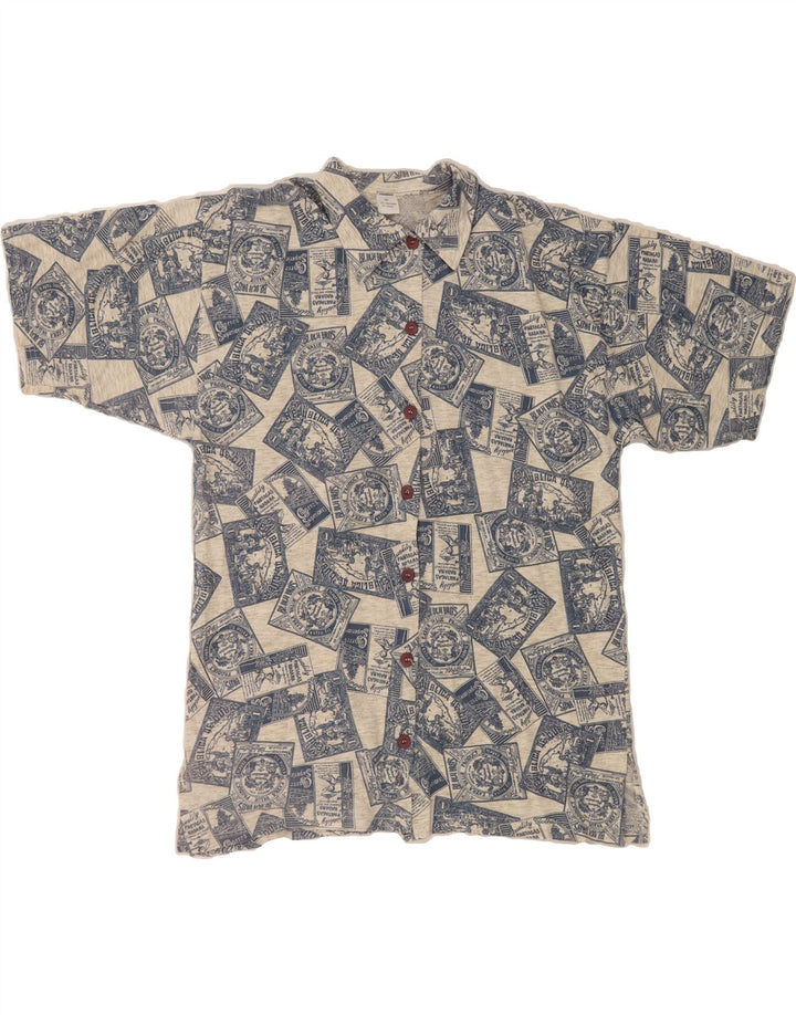 VINTAGE Womens Short Sleeve Shirt UK 14 Medium Grey Patchwork Cotton Vintage Vintage and Second-Hand Vintage from Messina Hembry 