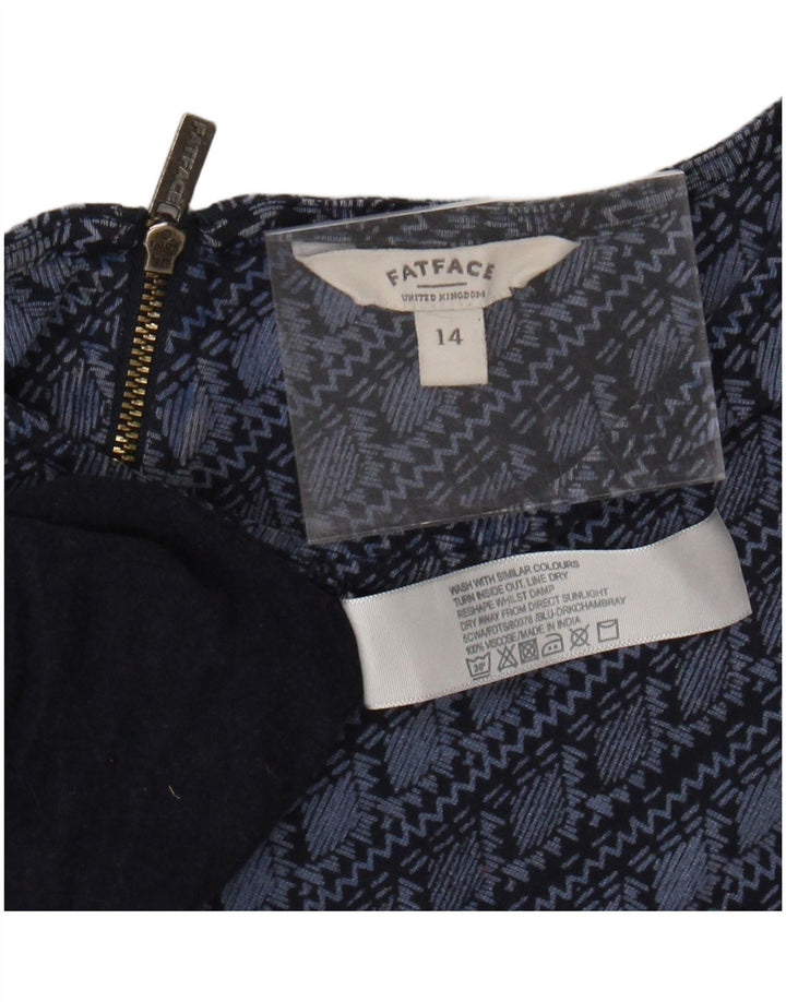 FAT FACE Womens A-Line Dress UK 14 Medium Navy Blue Geometric Viscose