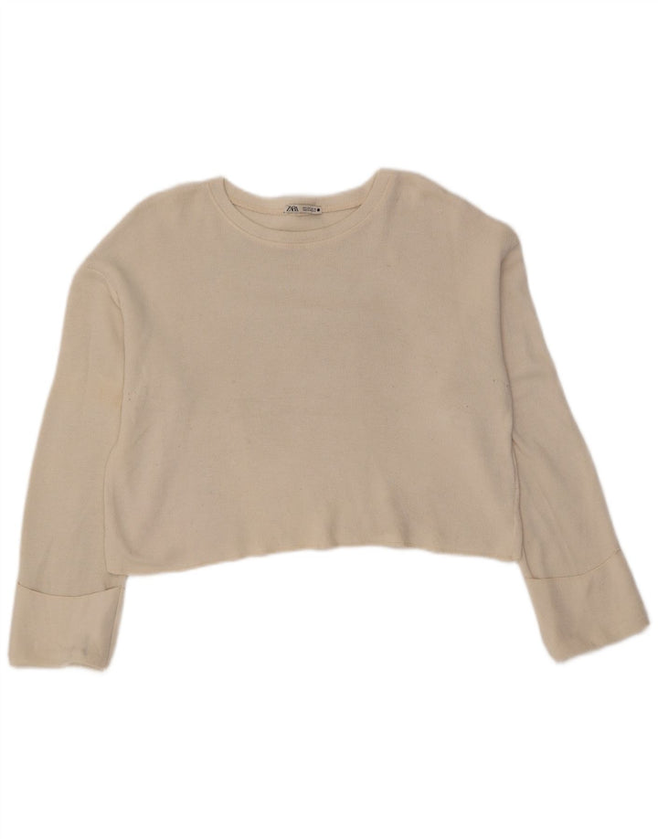 Zara Womens Crop Oversized Top Langærmet UK 10 Small White Viscose
