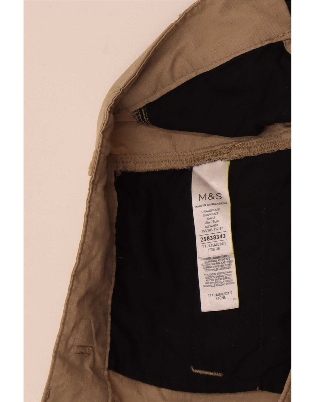 Marks & Spencer Herre Cargo Shorts XL W38 Beige Bomuld