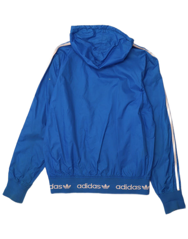 ADIDAS Grafisk regnjakke med hætte til mænd UK 38 Medium Blue Nylon