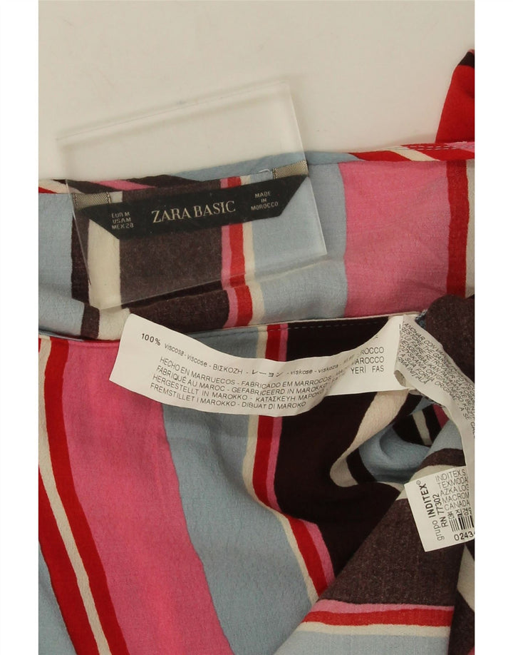 Zara Womens Crop Langærmet Bluse Top UK 14 Medium Flerfarvet Stribet