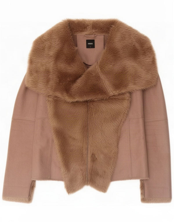 Oasis Womens Open Sherpa Jacket UK 10 Small Brown Polyester