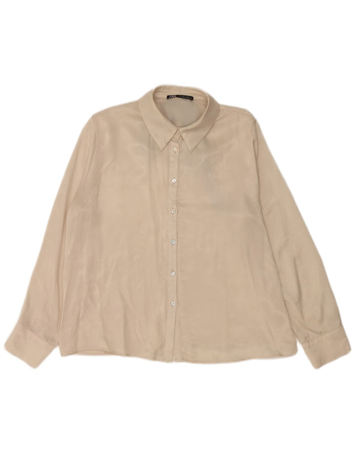Zara Dameskjorte UK 16 Large Off White Polyester