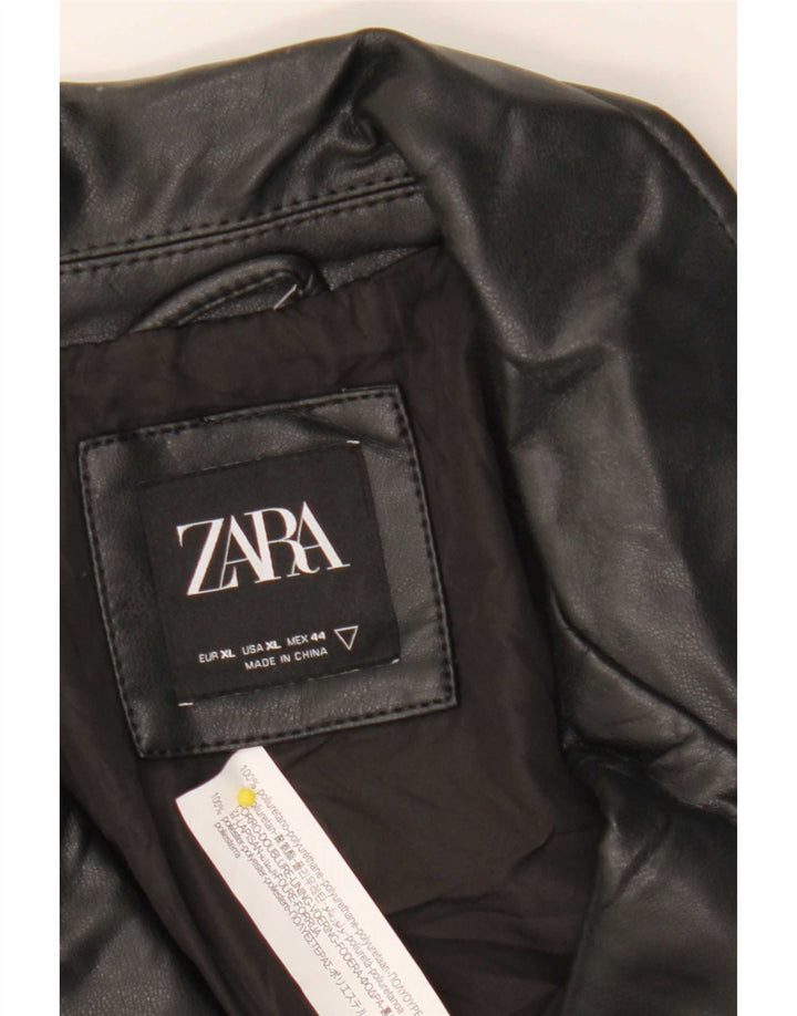 Zara Herre Biker-jakke i imiteret læder UK 42 XL Sort polyurethan