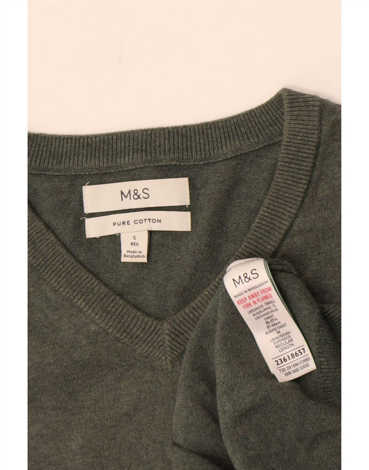 Marks & Spencer Herre V-hals sweater Small Khaki Bomuld