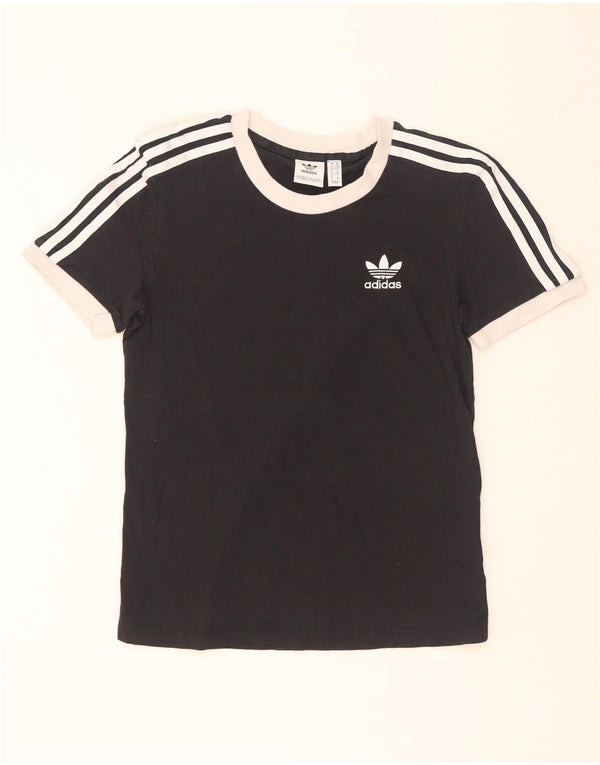 Adidas Dame T-Shirt Top UK 6 XS Sort Colourblock Bomuld