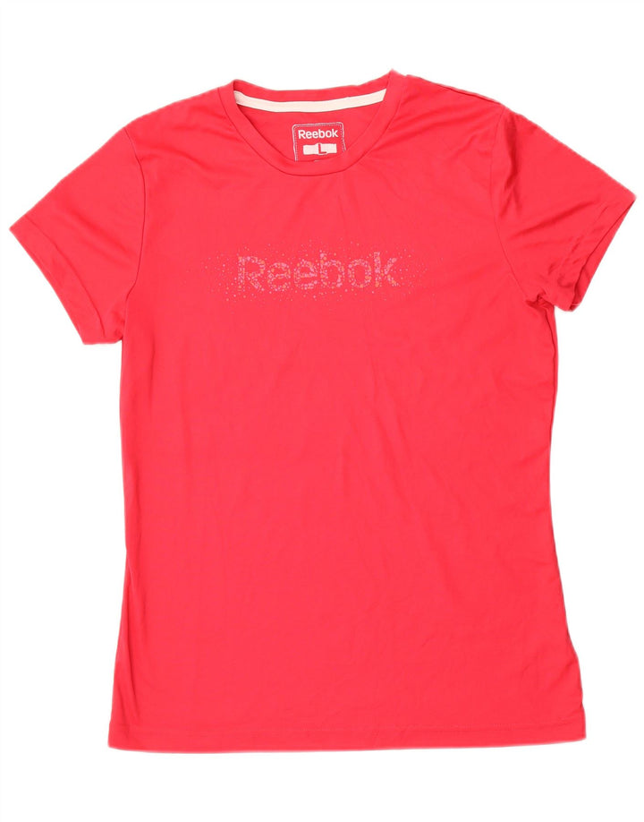 Reebok Dame Grafisk T-Shirt Top UK 14 Stor Pink Polyester