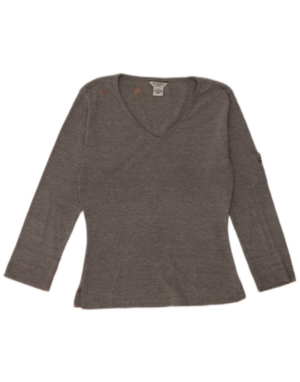Guess Womens Crop Top Langærmet UK 12 Medium Grey Bomuld