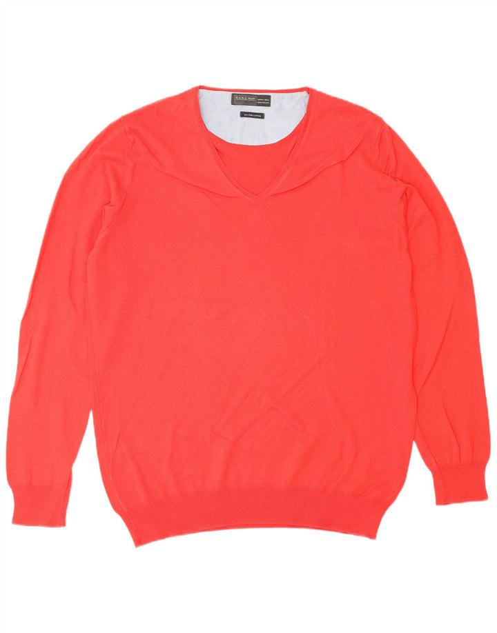 ZARA Herre V-hals sweater Stor rød bomuld