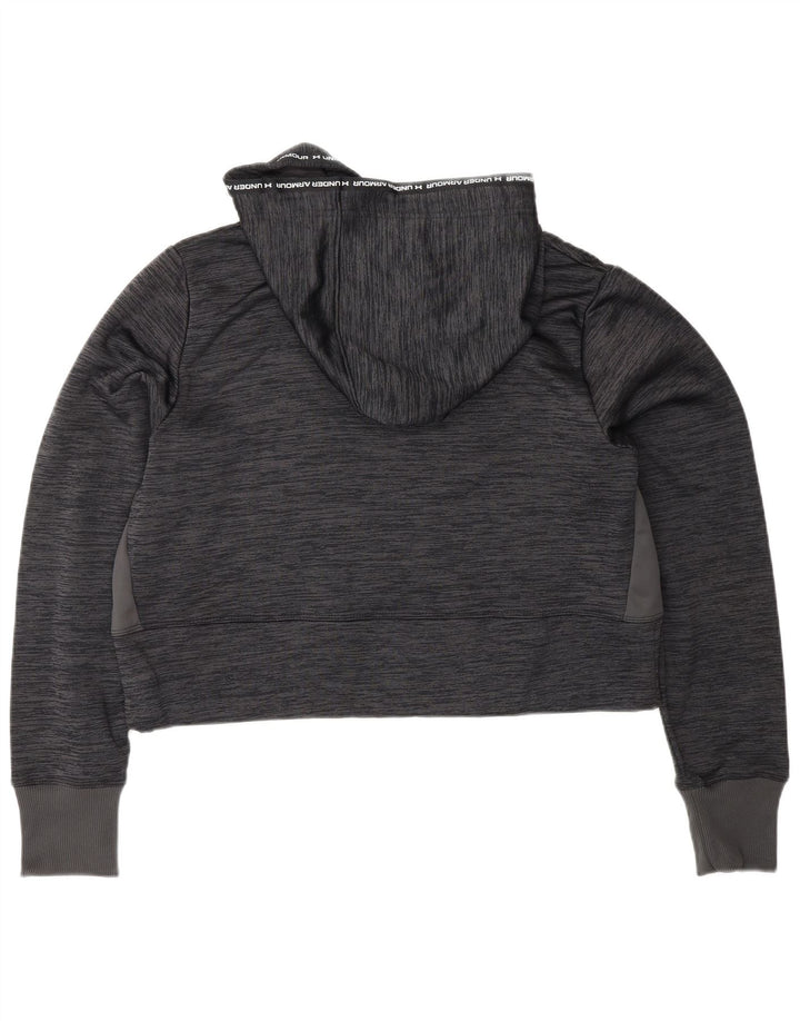 UNDER ARMOUR Dame Crop Hoodie Jumper UK 14 Medium Grey Flecked Polyester