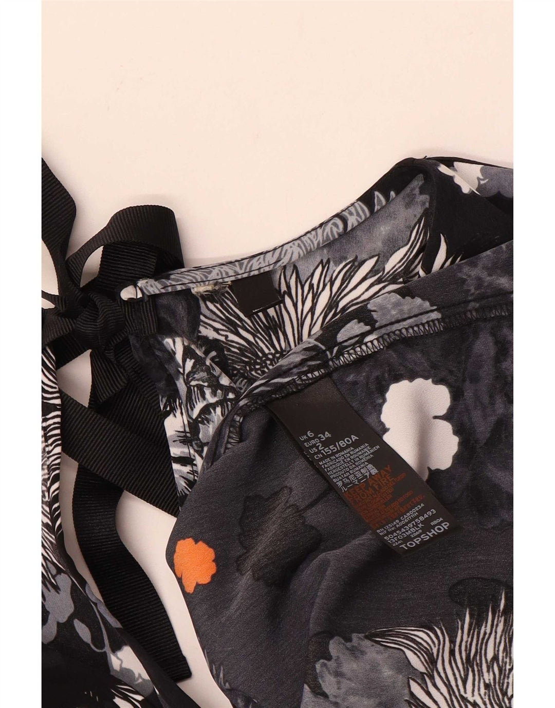 Topshop Dame Oversized Bluse Top UK 6 XS Black Floral Polyester