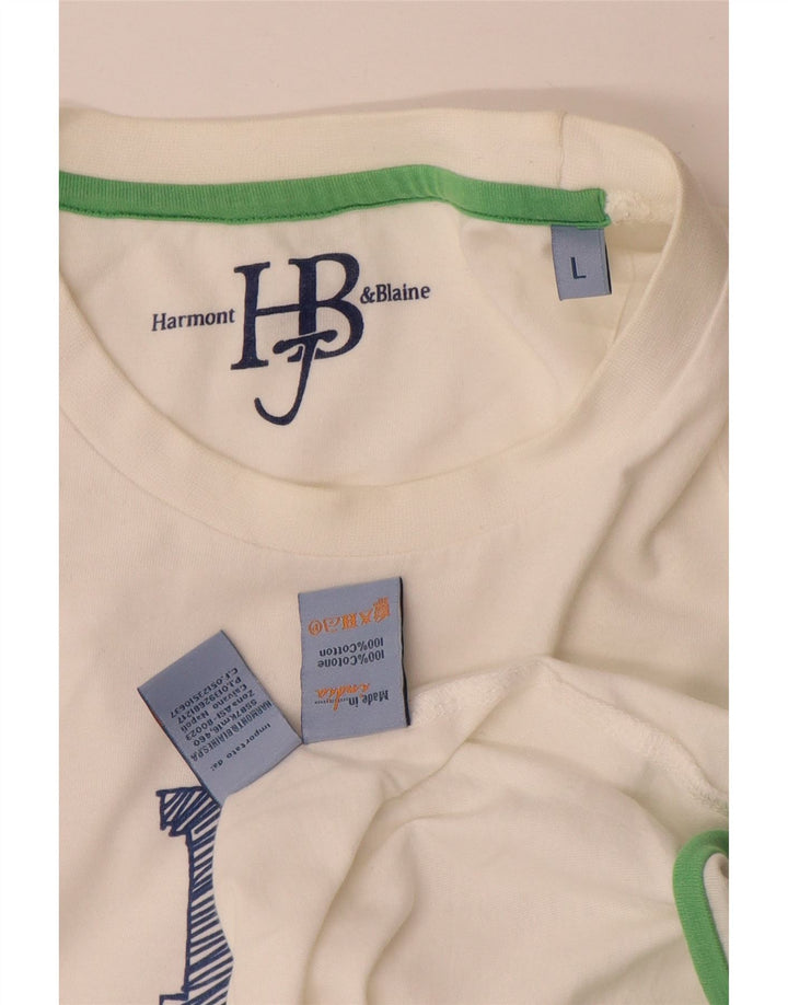 Harmont & Blaine Herre grafisk T-shirt Top Stor hvid bomuld