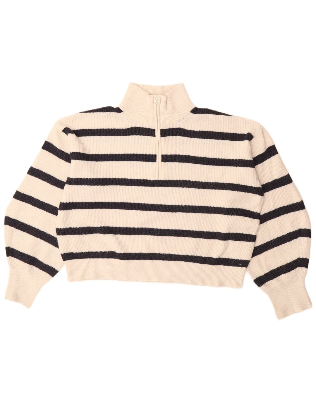 FRANSK FORBINDELSE Dame Crop Zip Neck Jumper Sweater UK 10 Small White