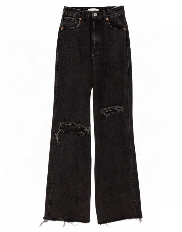Zara Dame Højtliggende Distressed Wide Leg Jeans EU 38 Small W28 L33 Grå