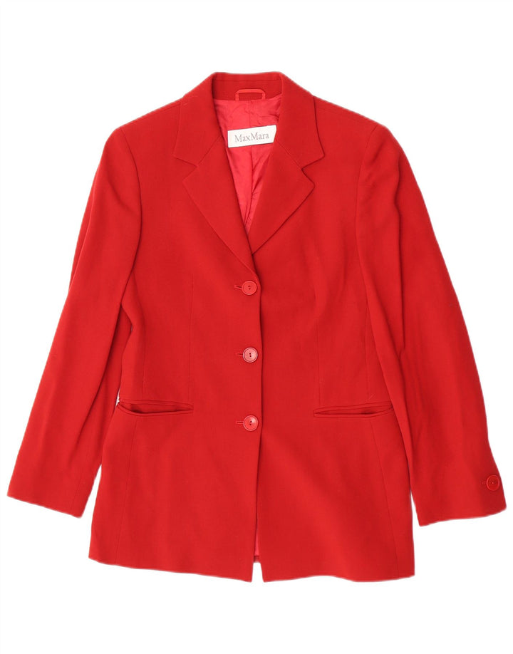 Max Mara Dame 3-knaps blazerjakke UK 8 Lille rød uld
