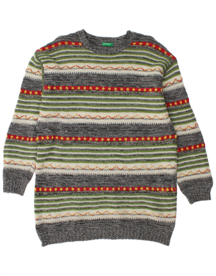 BENETTON Herre høj rund hals trøje sweater medium flerfarvet stribet