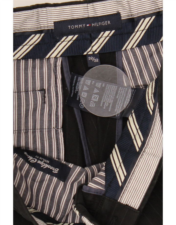 TOMMY HILFIGER bukser med lige jakkesæt til kvinder W32 L32 sort stribet bomuld