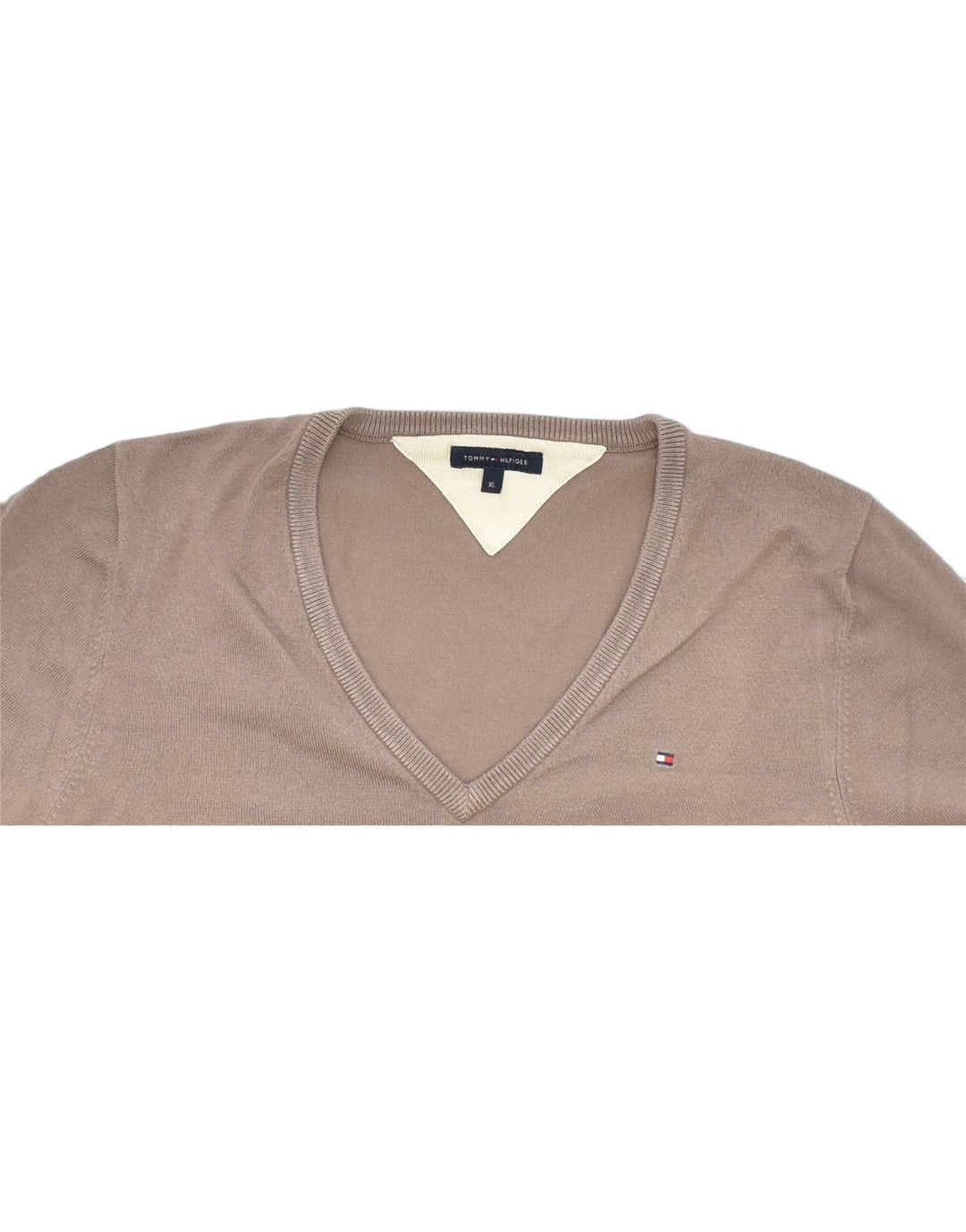 TOMMY HILFIGER Womens V-Neck Jumper Sweater XL Brown Cotton Classic | Vintage | Thrift | Second-Hand | Used Clothing | Messina Hembry 