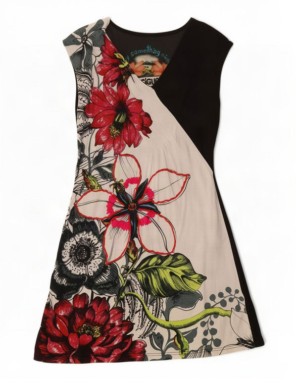 Desigual Womens Graphic T-Shirt Dress UK 14 Large Black Floral