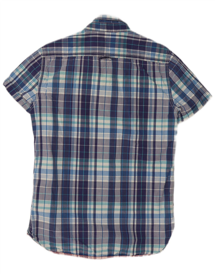 Superdry Kortærmet Herreskjorte Medium Blue Ternet Bomuld