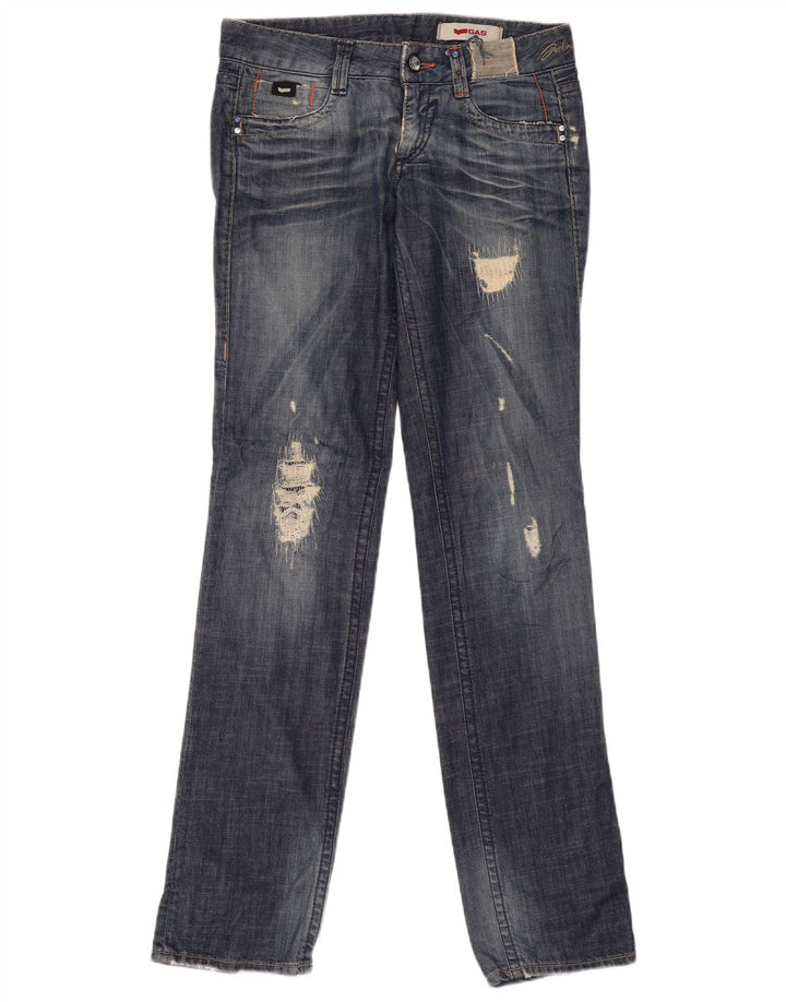 Gas Dame Distressed Straight Jeans W27 L34 Blå Bomuld