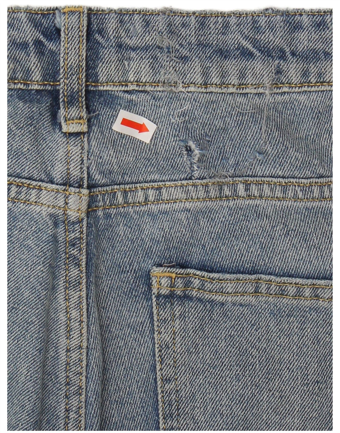 Zara grafiske cropped jeans til kvinder EU 40 Medium W30 L26 blå plettet bomuld