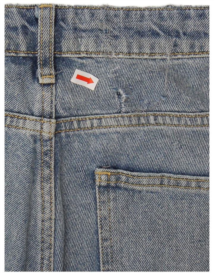 Zara grafiske cropped jeans til kvinder EU 40 Medium W30 L26 blå plettet bomuld