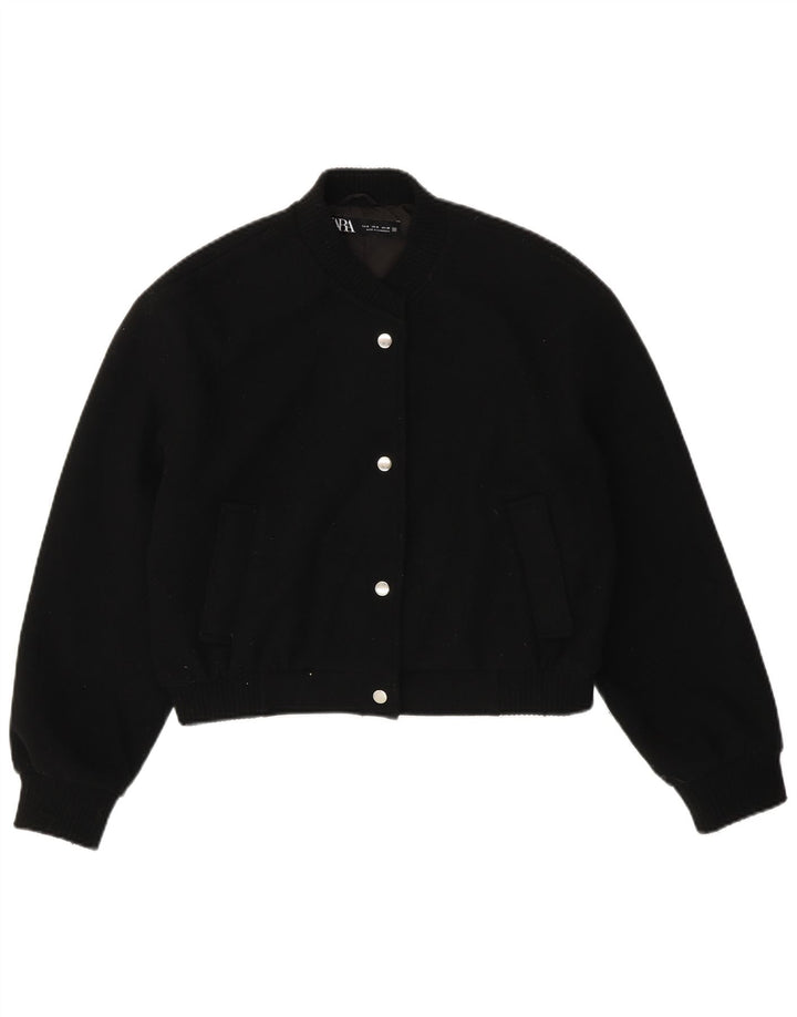 ZARA Kvinders Oversized Crop Bomber Jacket UK 10 Small Black Polyester