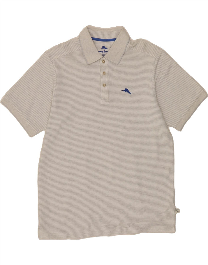 TOMMY BAHAMA Mens Polo Shirt Small Grey Striped Cotton Vintage Tommy Bahama and Second-Hand Tommy Bahama from Messina Hembry 