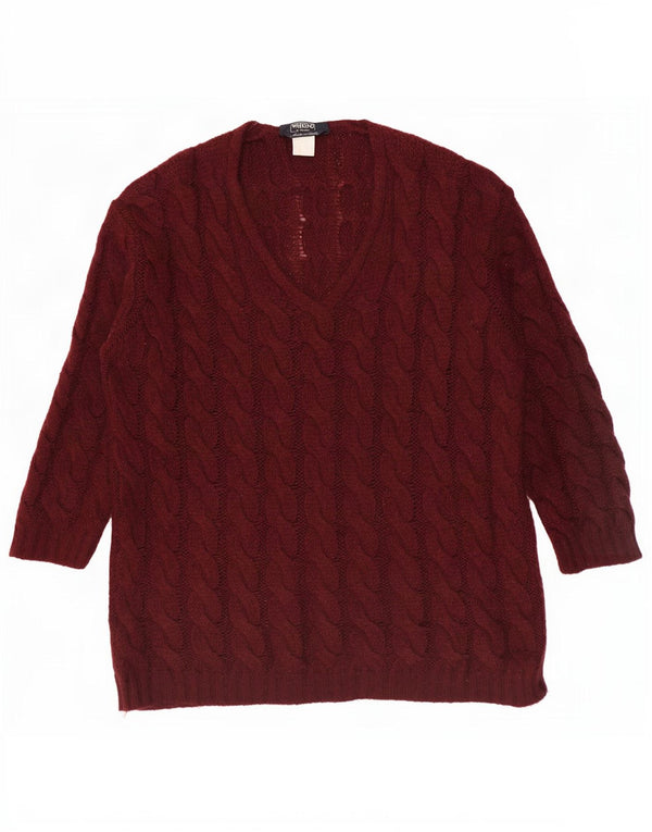 Max Mara Dame Weekend Langærmet Jumper Kjole UK 16 Large Burgundy