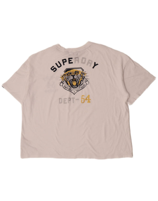 Superdry Womens Crop Oversized grafisk T-shirt-top UK 16 Stor hvid bomuld