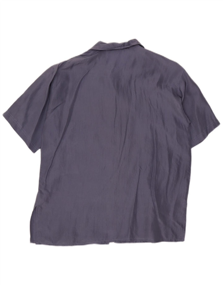 Vintage Dame Kortærmet Bluse IT 42 Medium Navy Blue Silke
