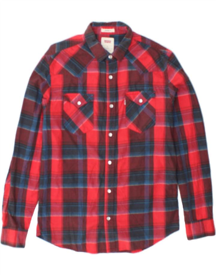 LEVI'S Mens Standard Fit Shirt Medium Red Check Cotton Vintage Levi's and Second-Hand Levi's from Messina Hembry 