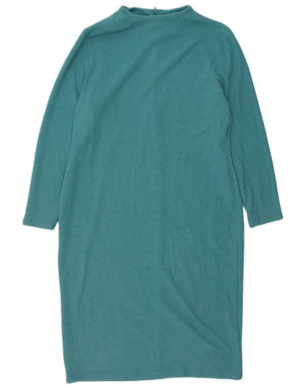 Marks & Spencer Dame Langærmet Shift Dress UK 16 Large Green Cotton