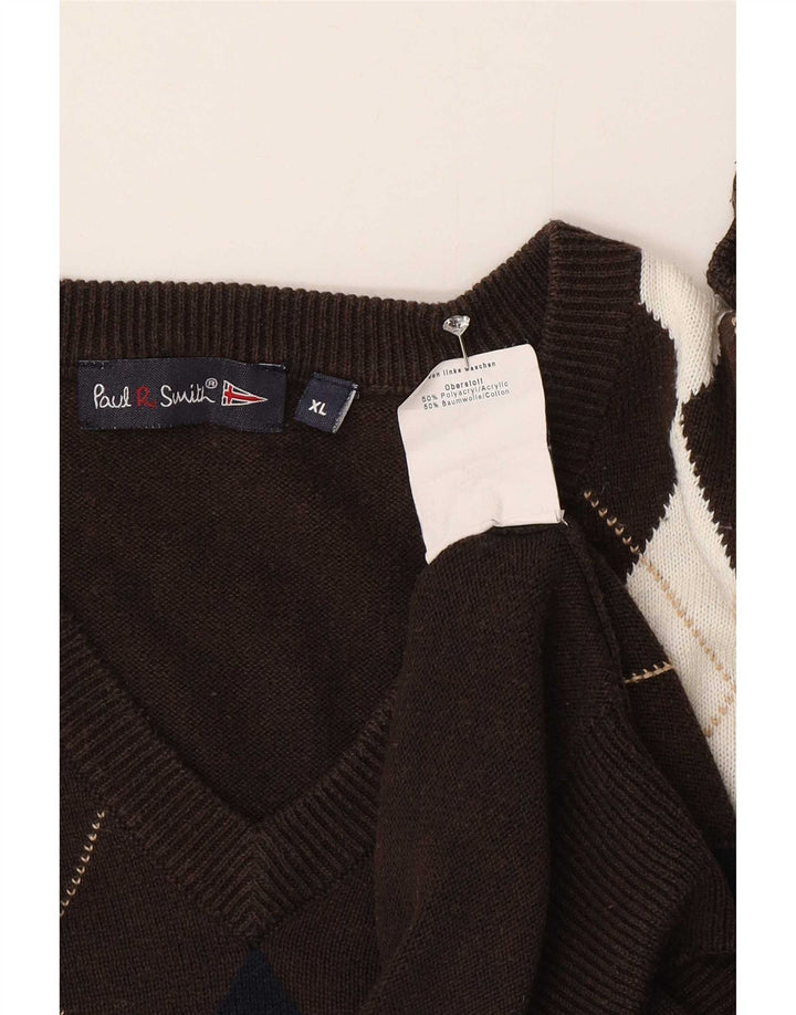 Paul Smith Herre V-hals sweater XL Brun Argyle/Diamond