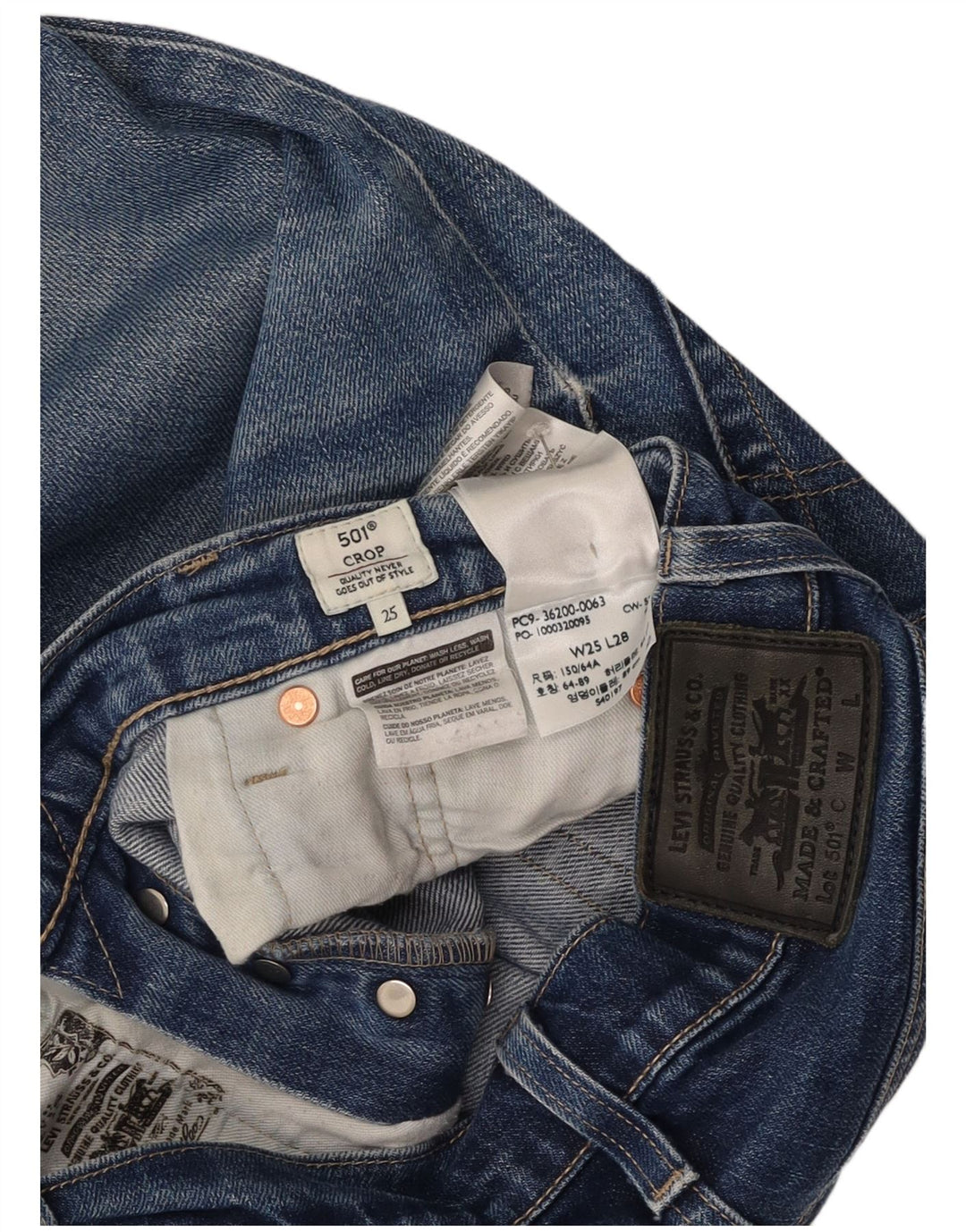 LEVI'S Womens 501 Crop Straight Jeans W25 L28 Blue Cotton
