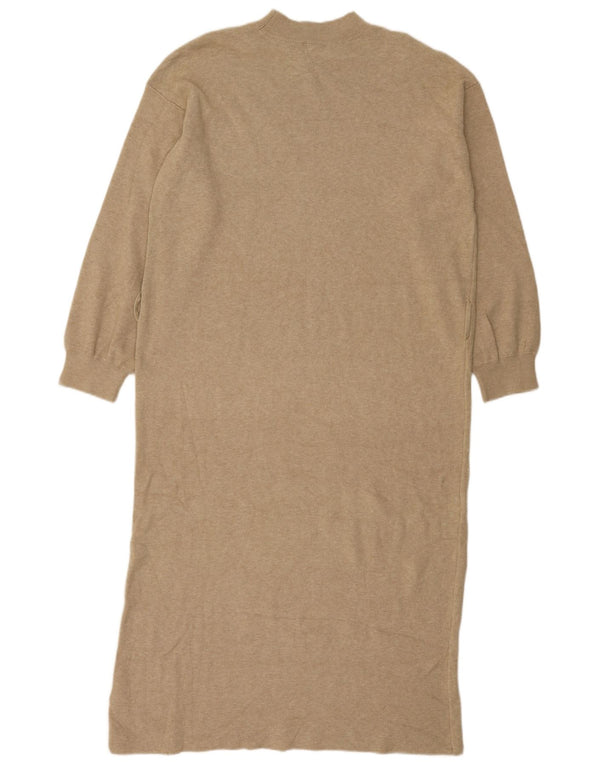 Marks & Spencer Dame Langærmet Jumper Kjole UK 16 Stor Beige Viscose