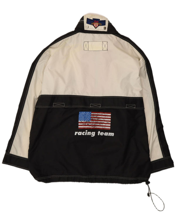 Vintage Herre USA Hætte grafisk anorakjakke UK 42 XL Sort Colourblock