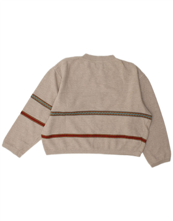 Stefanel Dame Crop Graphic Sweatshirt Jumper UK 14 Medium Grå Stribet